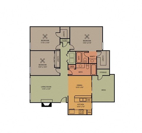Williamsburg floor plan of Pavilion Apartment in Arlington, TX
